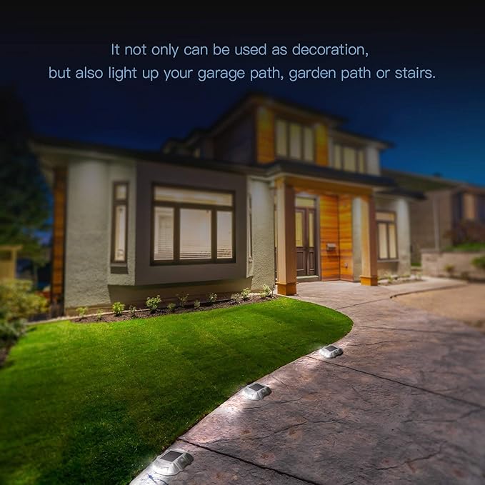JIGUOOR Solar Deck Lights LED Driveway Lights Solar Powered Dock Light Outdoor IP68 Waterproof Road Markers for Step Sidewalk Stair Boat Garden Ground Pathway Yard (White, 14 Pack)
