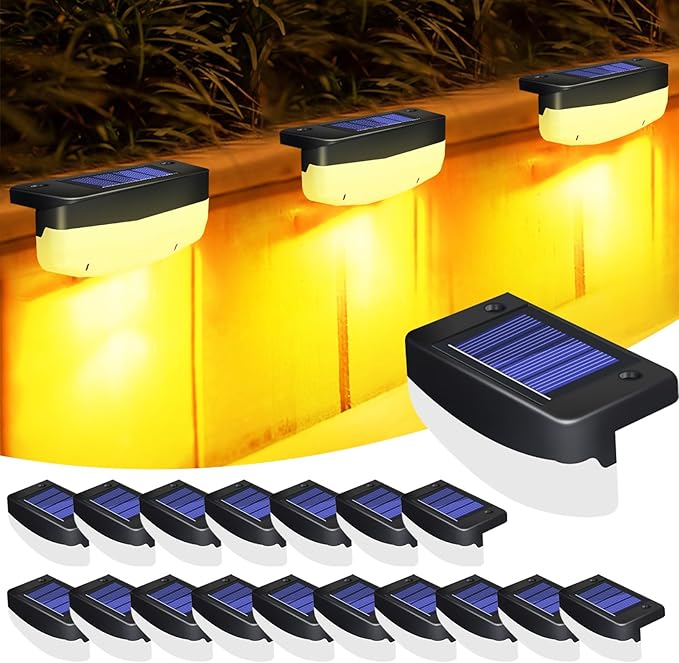 LED Solar Step Lights, 18 Pack Solar Deck Lights Outdoor IP65 Waterproof Pool Side Lighting Decor for Stairs Fence Yard Driveway Pathway Yard Backyard, Warm White
