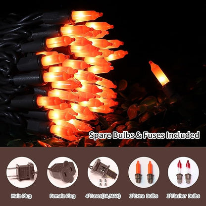 LAMPHOME Halloween String Light,100 Count Incandescent Mini String Light in 19.6ft,Indoor/Outdoor 120V UL Certified Mini Light for Halloween,Patio Lawn,Home,Garden,Party (Orange)