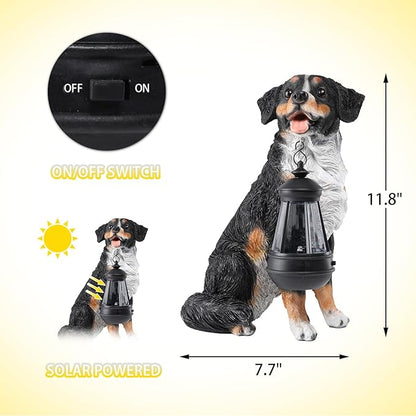 Afirst Dog Garden Statue - Outdoor Decor with Solar Lantern Valentine's Day Gift Lovely Bernese Mountain Dog Figurine Patio Lawn Yard Art Ornaments Housewarming Gift