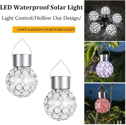 2 Pack Hanging Solar Light Outdoor, Decorative Solar Powered Waterproof Ball Shaped Night Light, Hanging Globe Solar Lights for Gardens, Yards, Patios, Lawns (White Light)