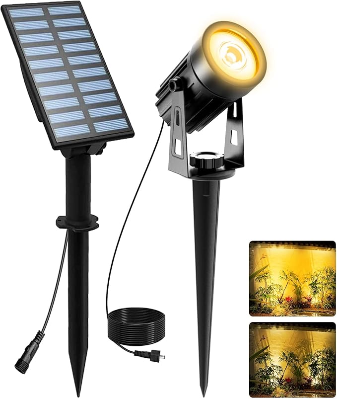 T-SUNUS Christmas Solar Landscape Spotlights Warm White 3000K Metal Lights, Garden Spot Light IP65 Waterproof 9.8ft | Lumora