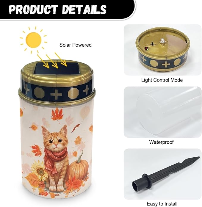 Thanksgiving Cat Solar Garden Lights Walkway Solar Lights Landscape Set of 2 Outdoor Waterproof Thanksgiving Decor Solar Pathway Lights Solar Walkway Lights Outdoor Table Lamp