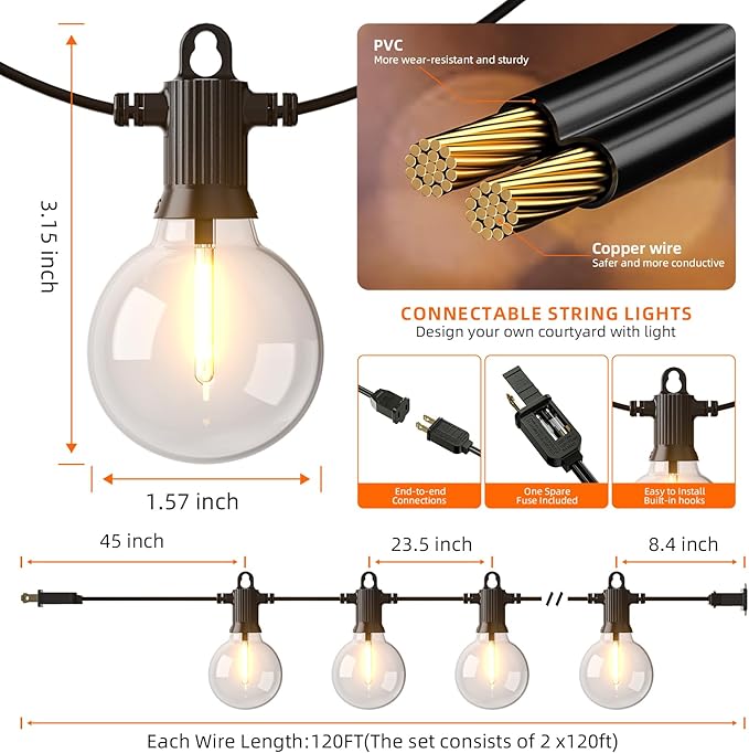 Kawaya 240FT Outdoor Lights String LED Patio Light Waterproof Dimmable G40 Globe String Lighting for Outside with | Lumora