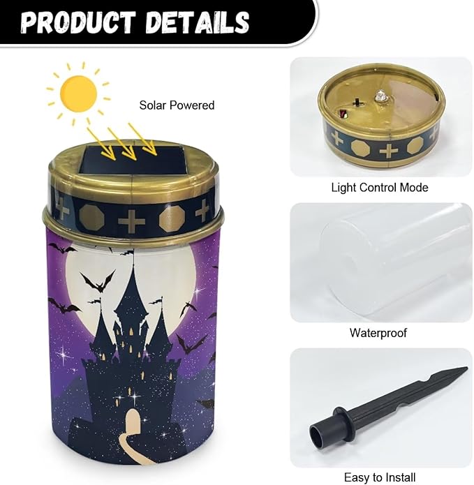 Halloween Solar Lights Outdoor Waterproof Cemetery Solar Lights 2 Pcs Solar Cemetery Decorations for Grave Solar Lights for Cemetery Gravesite