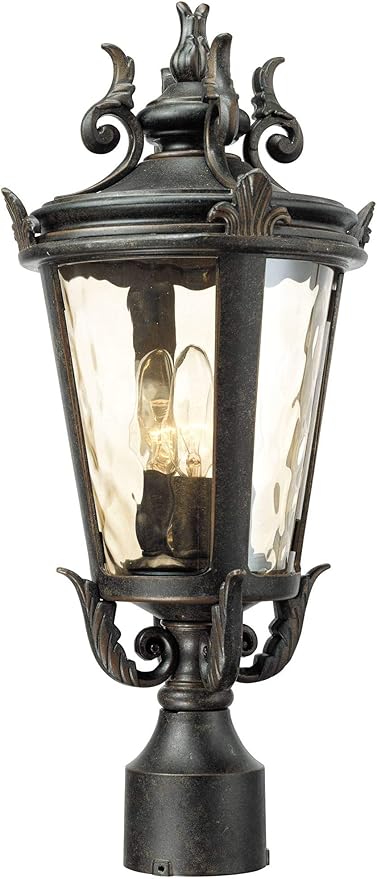John Timberland Casa Marseille Vintage Outdoor Post Light Fixture Veranda Bronze 20 1/2" Champagne Hammered Glass | Lumora