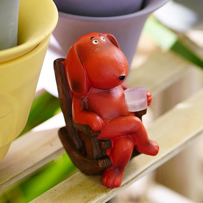 Dog Solar Statue Drinking Coffee Statue Decoration with Solar Light Figurine Ornament for Indoor Outdoor Home Patio Yard Lawn