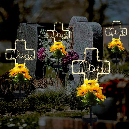 Solar Cross Sunflower Lights for Cemetery Dad, Waterproof Grave Decorations for Cemetery Dad, Sympathy Memorial Gifts for Loss of Dad for Father Day Christmas Memorial Day Grave Decor