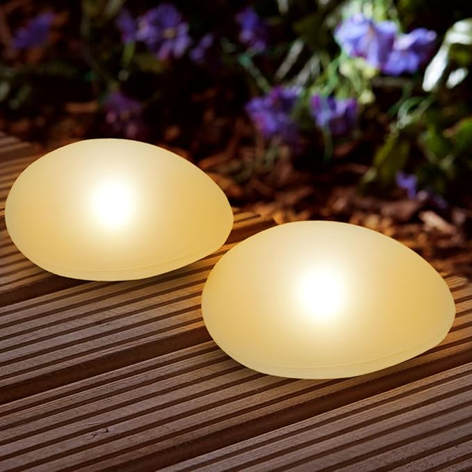 SUNNYPARK Solar Garden Lights Outdoor Set of 4 Plastic Pebble Shape Decorative Rock Lights Waterproof - Warm White | Lumora