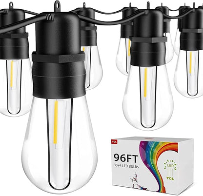 LED Outdoor String Lights, 96FT Patio String Lights with S14 30+4(Spare) Plastic Shatterproof Bulbs, ETL Listed IP65 Waterproof Heavy-Duty for Backyard Lights,Bistro Lights,Cafe Lights