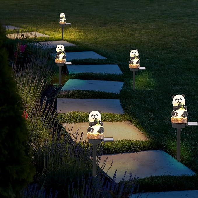 GANAZONO Solar Lawn Stake Lamp Outdoor Solar Powered Panda Garden Light Decorative Landscape Pathway Lighting for Patio Yard Lawn 16.92X2.95X2.16In