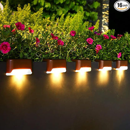 Solar Deck Lights Outdoor, 16 Pack Step LED Waterproof Patio Decor Lights for Railing, Stairs, Fence, Post, Yard and Driveway, Warm White