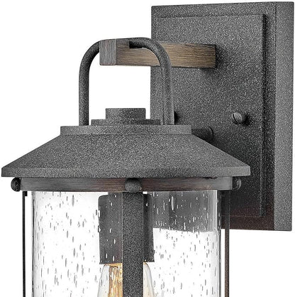 Hinkley Lakehouse 2680DZ Small Outdoor Wall Lantern - Coastal Style, Nautical Touches, Clear Seedy Glass - Aged Zinc + Driftwood Accents
