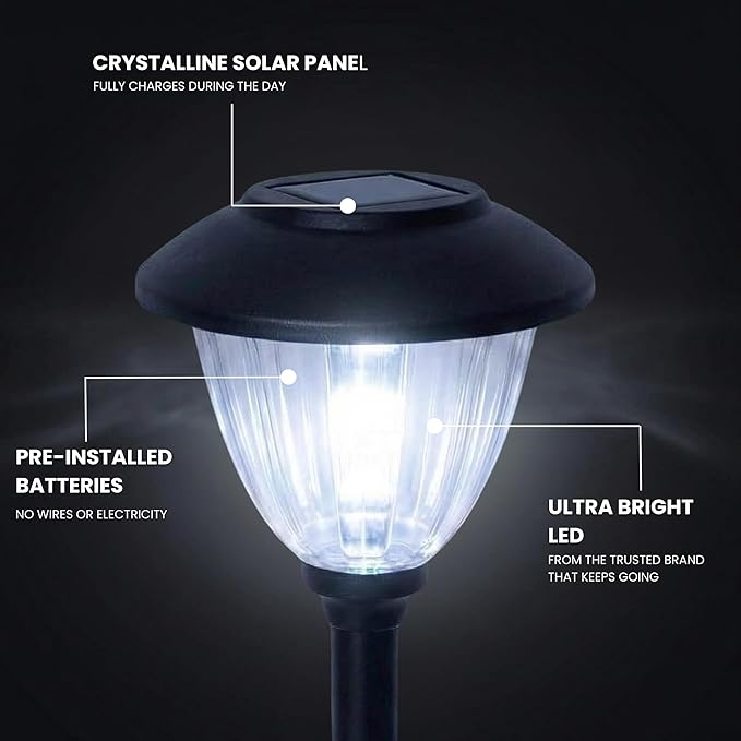 Energizer Outdoor Pathway Lights - 8 Pack 15 Lumen Bright Solar Lights for Outside with Patterned Glass & Metal Finish, Easy to Install Waterproof Sidewalk Lights for Better Illumination - Gunmetal