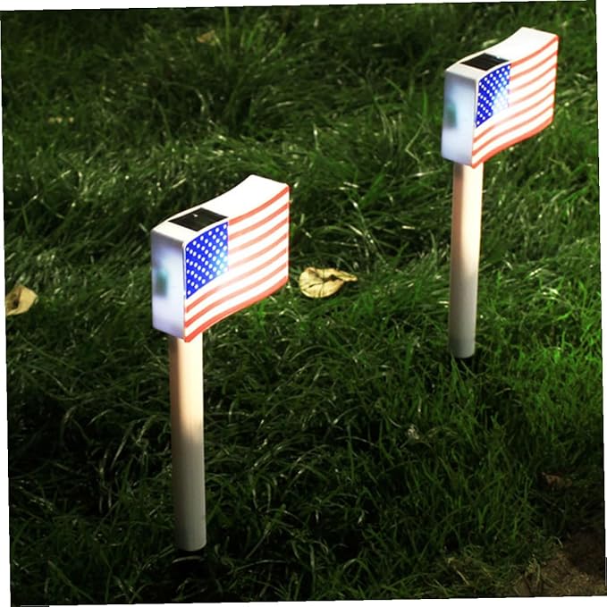 NUOBESTY 2pcs Solar LED Garden Path Lights Outdoor Decorative Lamps for Independence Day Yard Night Lighting Random Color