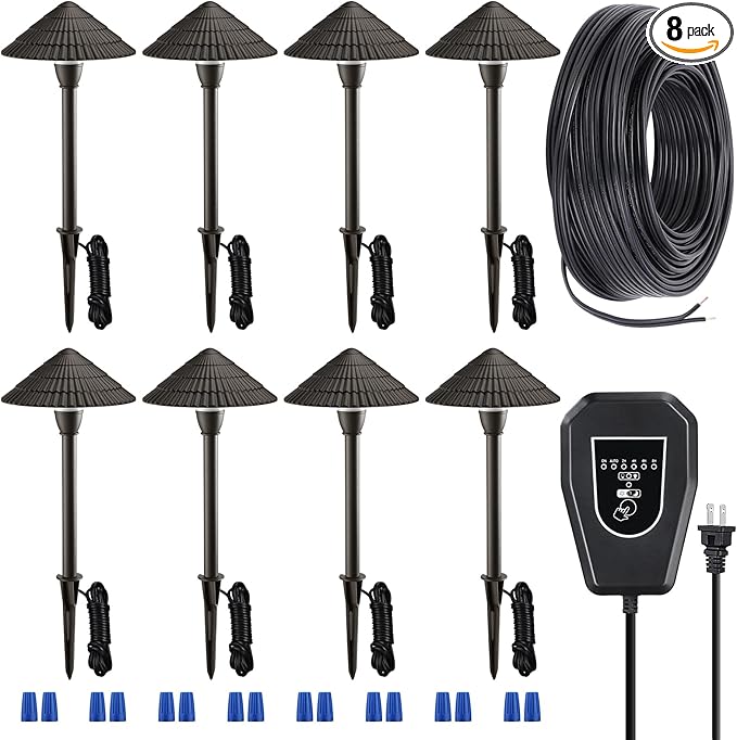 LEONLITE All-in-ONE LED Landscape Lighting Kit, 8-Pack Low Voltage Pathway Lights, 60W Transformer, 100FT 16/2 AWG | Lumora