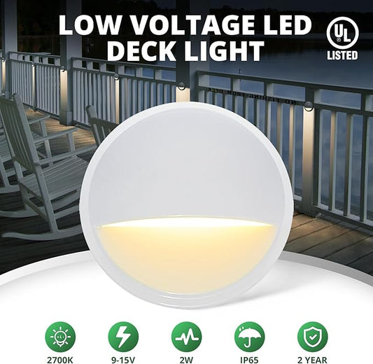 GKOLED Landscape Deck Light, Low Voltage 12V AC/DC Outdoor Patio Lighting, LED 2W Step Light, Die-Casting Aluminium with White Powder Appearance, 6 Pack