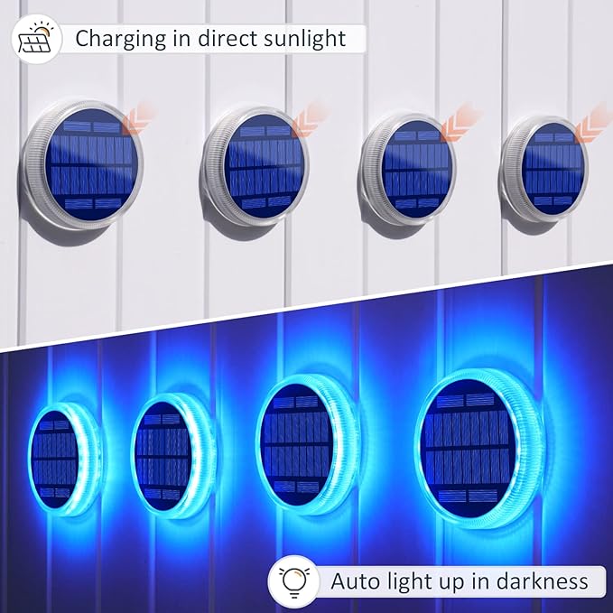 Blue Solar Deck Dock Lights Solar Powered, Step Warning Lights for Outside Driveway Sidewalk Garden Pathway Yard (4 | Lumora