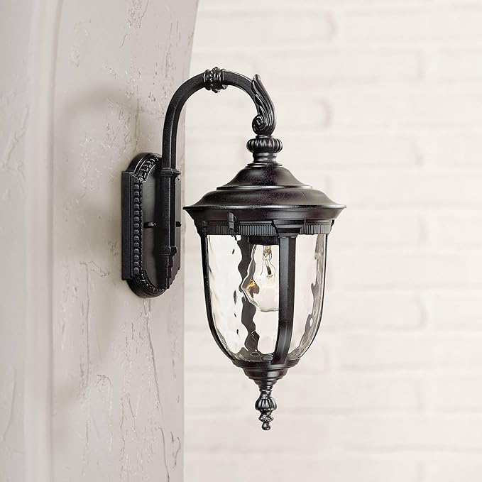 John Timberland Bellagio European Outdoor Wall Light Fixture Black Aluminum Metal 16.5" Clear Hammered Glass Decor for Exterior House Porch Patio Outside Deck Garage Yard Front Door Garden Home