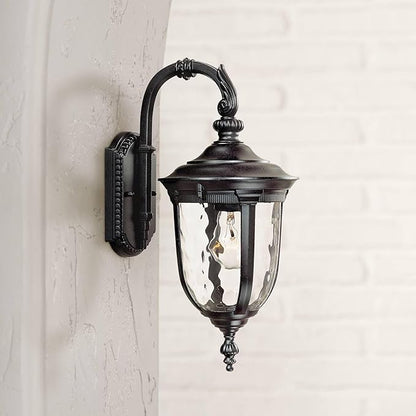John Timberland Bellagio European Outdoor Wall Light Fixture Black Aluminum Metal 16.5" Clear Hammered Glass Decor for Exterior House Porch Patio Outside Deck Garage Yard Front Door Garden Home