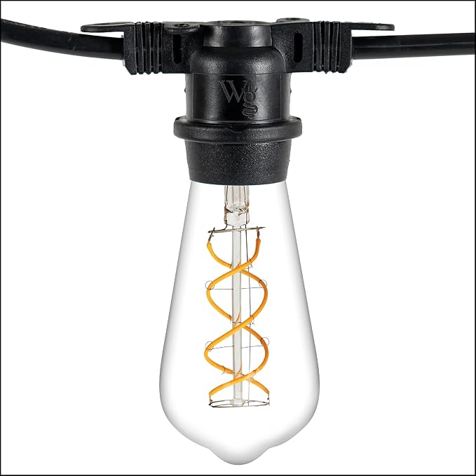 Wintergreen Lighting 15' FlexFilament LED ST64 Edison Patio Lights, Commercial Grade LED Patio Lights, 10 LED Filament Bulbs, 18" Spacing Outdoor Patio Lights