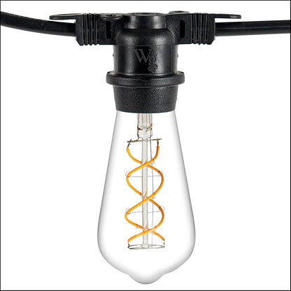 Wintergreen Lighting 15' FlexFilament LED ST64 Edison Patio Lights, Commercial Grade LED Patio Lights, 10 LED Filament Bulbs, 18" Spacing Outdoor Patio Lights