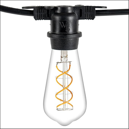 Wintergreen Lighting 15' FlexFilament LED ST64 Edison Patio Lights, Commercial Grade LED Patio Lights, 10 LED Filament Bulbs, 18" Spacing Outdoor Patio Lights