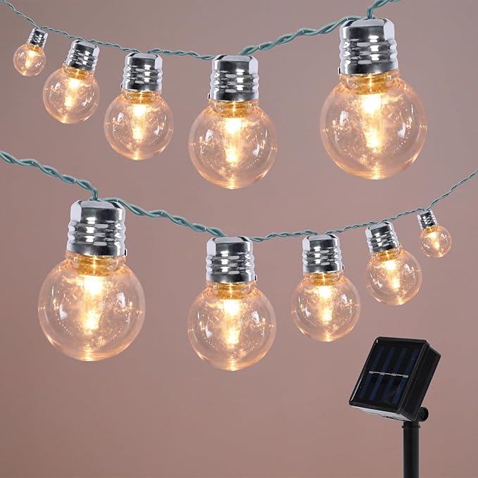 Afirst Solar Outdoor String Lights 15FT with 15 LED Bulbs Waterproof Christmas Lights for Garden Patio (Silver)