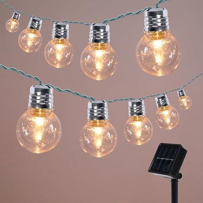 Afirst Solar Outdoor String Lights 15FT with 15 LED Bulbs Waterproof Christmas Lights for Garden Patio (Silver)
