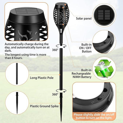 Solar Lights Outdoor, 4 Pack Solar Torch Light with Flickering Flame, Waterproof Outdoor Garden Lights for Yard, Tiki Torches for Outside Patio Pathway Decorations