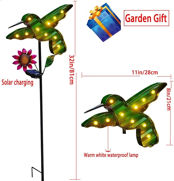 Solar Lights Outdoor Garden Stakes, Waterproof Hummingbird Lights Gifts for Women Mum and Metal Bird Decorative LED Lanterns for Yard, Patio (Hummingbird) (Hummingbird)