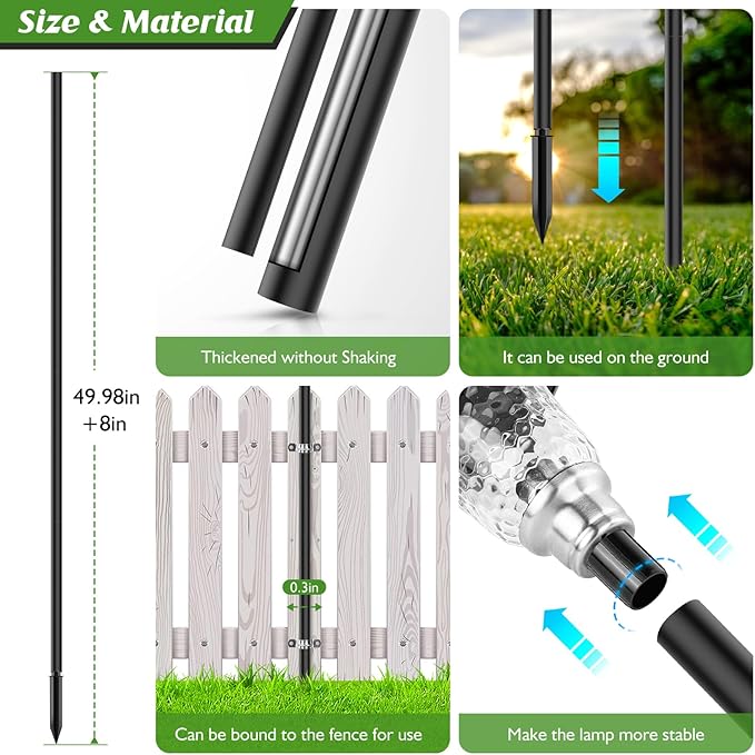 ZOOHAR Outdoor Light Pole Extension Kit - 55"/4.6FT Stainless Steel Solar Light Height Enhancement Pole with Plastic Stakes, Saddle Clamp & Expansion Screws, Fits 0.7-0.95in Diameter (2 Sets)