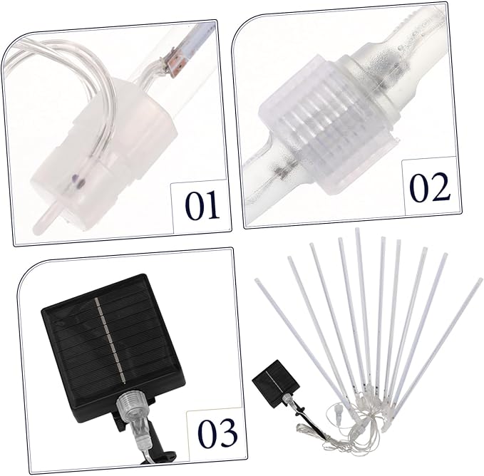 Uonlytech 1set Solar-Powered Led Shower Lights Outdoor String Lights for Christmas Wedding and Party Decoration Tubes Remote Control Modes