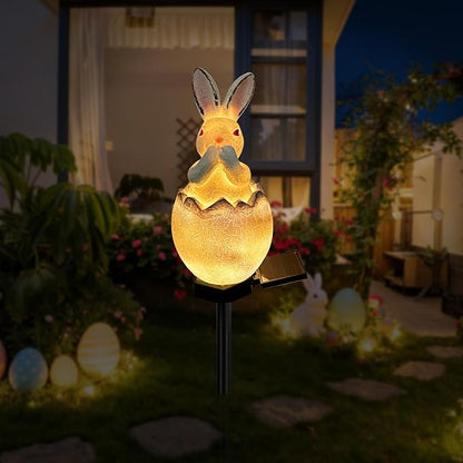 Solar Easter Egg Bunny Lights Outdoor, Waterproof Easter Solar Lights Rabbit Bunny Garden Statue Easters Yard Egg Decorations Outdoor for Outside Cemetery Grave (Blue Don't Speak)