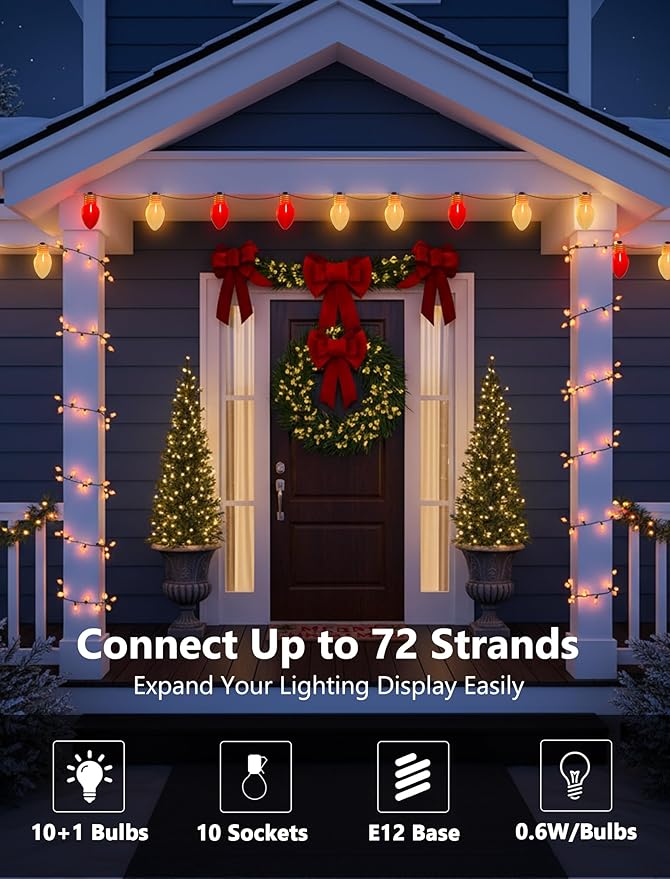 16FT Jumbo Red and White Christmas Lights Outdoor, Giant LED Christmas Bulbs String for Tree, Porch, Yard, and | Lumora