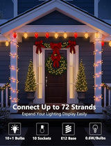 16FT Jumbo Red and White Christmas Lights Outdoor, Giant LED Christmas Bulbs String for Tree, Porch, Yard, and | Lumora