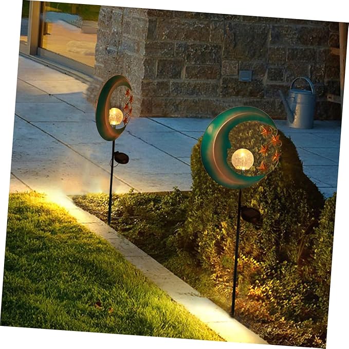 Mikikit 1pc Solar Powered Moon Shaped Ground Inserted Light for Outdoor Gardens Lawn Decor Easy Installation Solar Pathway Lamp for Yards and Walkways