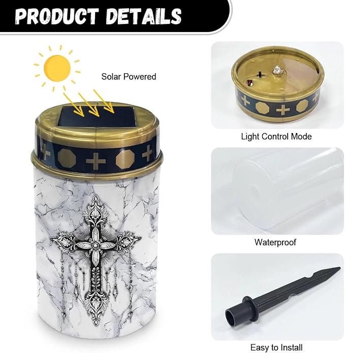 Black Cross Solar Light Outdoor Waterproof Lantern Walkway Solar Powered Flameless Candle Led Light Solar Lights | Lumora