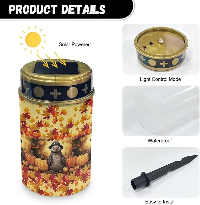 Maple Leaf Owl Solar Garden Lights Fall Backyard Lights Removable Easy to Install Cylindrical Grave Memorial Lamp for Garden Landscape Pathway Patio Deck Driveway Sidewalk Decor