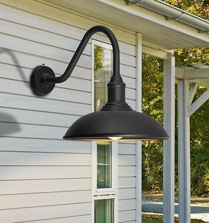 24" Extra Large Vintage Gooseneck Barn Light with Dusk to Dawn Sensor, Farmhouse Wall Mount Exterior Light Fixture | Lumora
