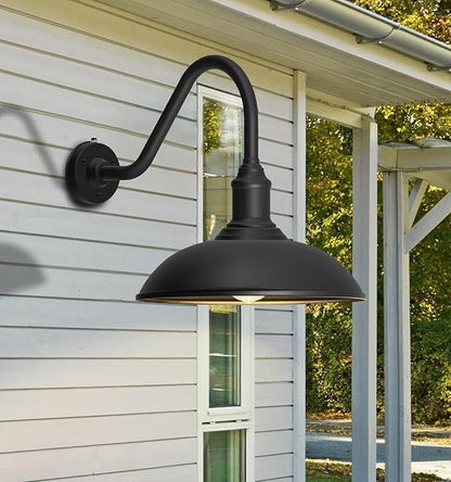 24" Extra Large Vintage Gooseneck Barn Light with Dusk to Dawn Sensor, Farmhouse Wall Mount Exterior Light Fixture for Garage and Door.
