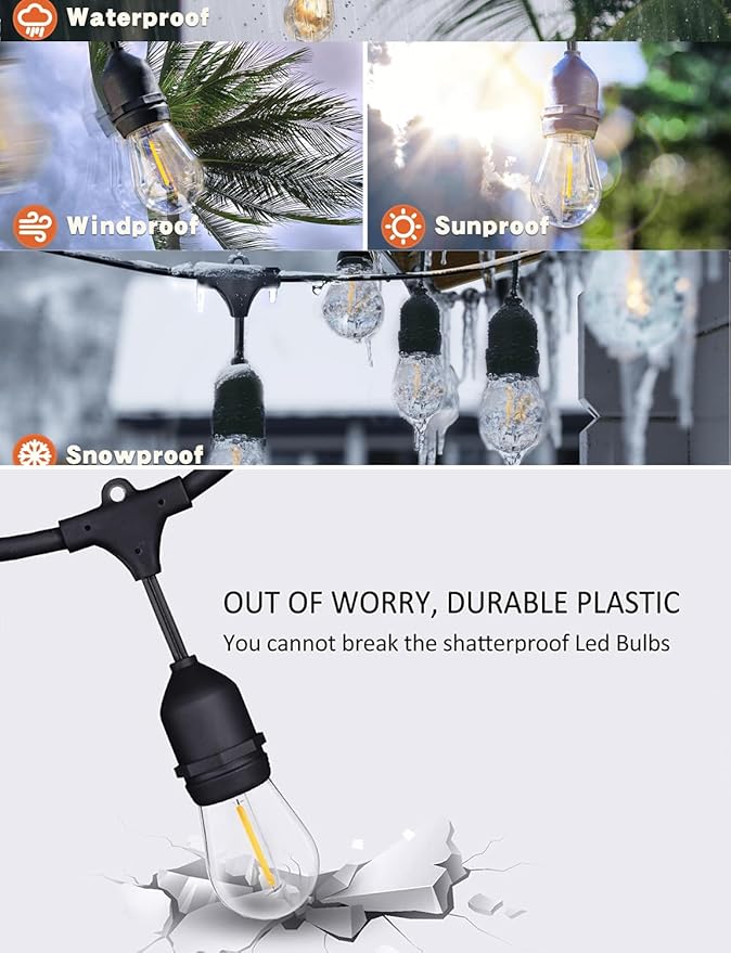 100FT String Lights for Outside Patio Lights with 30+2 Replaceable S14 2200K Warm Bulbs for Outdoor Pergola | Lumora