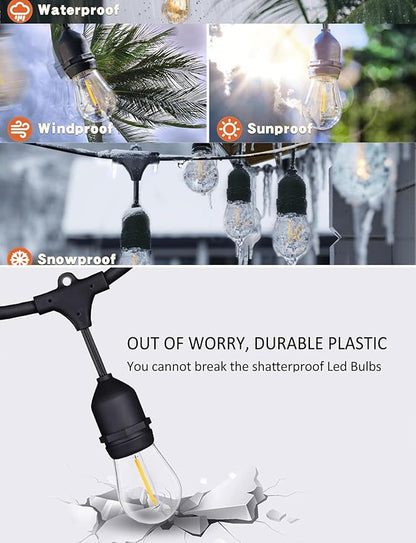 100FT String Lights for Outside Patio Lights with 30+2 Replaceable S14 2200K Warm Bulbs for Outdoor Pergola Backyard Porch, Linkable, Hooks and Zip Ties Included, 1-Pack