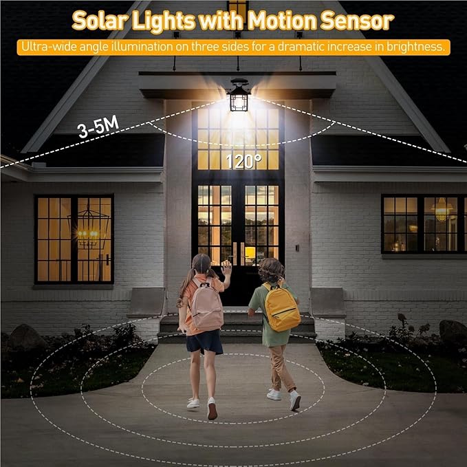 QUQUQ Solar Pathway Lights 2 Packs Solar Outdoor Wall Lights with Sensor Garden Retro Lantern Yard Patio Decor(Black1)