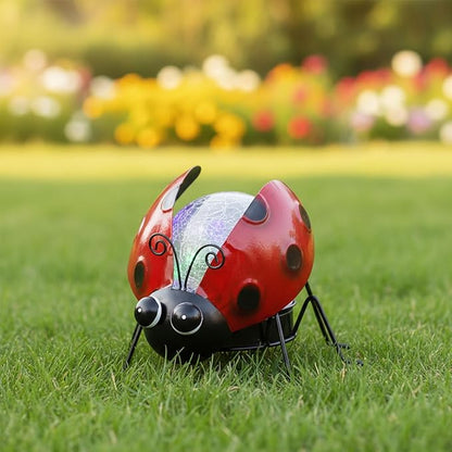 Solar Lights Outdoor Ladybug Decor with Crackle Glass Globe Lights - Cute Metal Ladybug Decor for Yard Lawn Patio Porch Pathway Tabletop, Housewarming Gifts for Mom Women