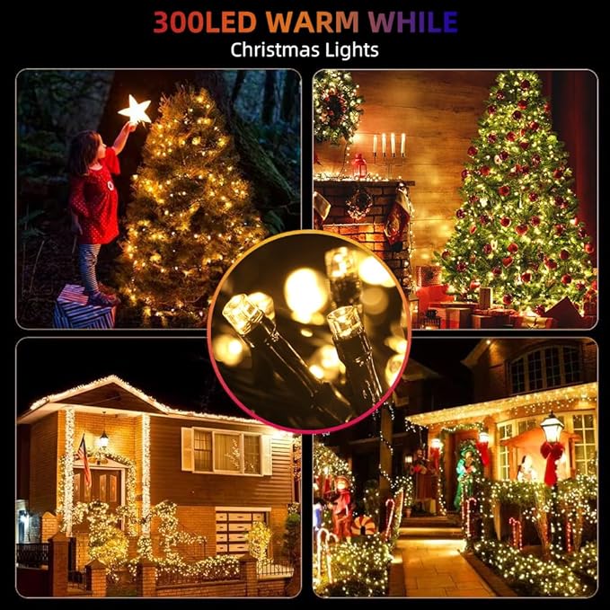 105FT 300LEDs Christmas Lights Outdoor Indoor 8 Modes for Christmas Tree Party Decoration, 100% UL Listed (Warm | Lumora