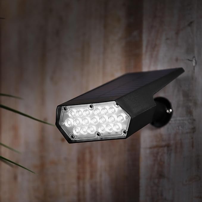Alpine Corporation 11" Tall Outdoor Solar Pathway Spotlight Stake with Bright White LED Light, Black