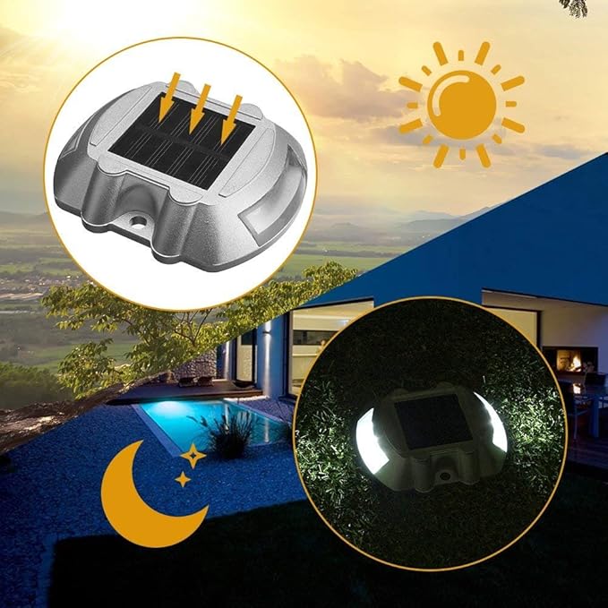 Solar Deck Lights 4 Pack LED Dock Lights for Walkway, Stair and Step - Cast Aluminum - Outdoor Path Light | Lumora