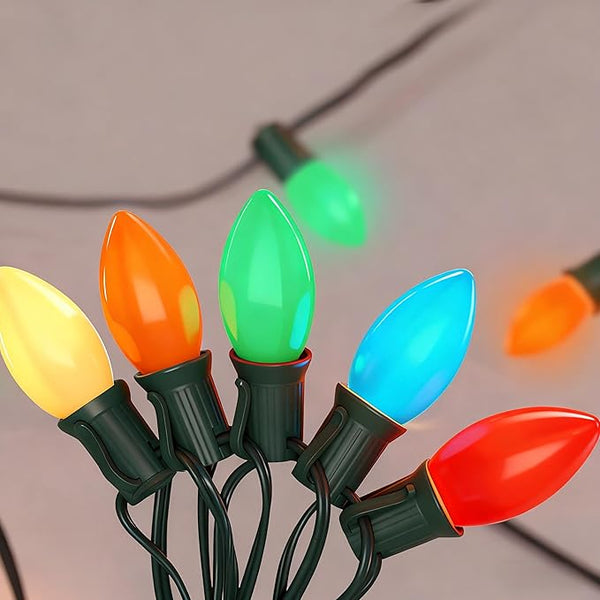 Vintage C9 LED Christmas Lights Outdoor, 50Ft C9 Multicolor Christmas String Lights with 52 Shatterproof LED Bulbs | Lumora