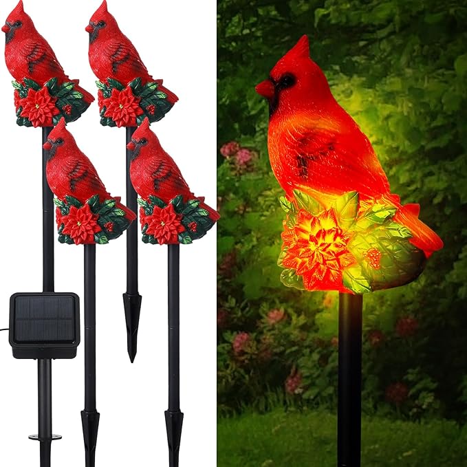 VIHOSE Cardinal Solar Stake Lights Red Bird Figurine Solar Stake Light Decorative Outside Garden Decor Christmas Landscape Lights Cardinal Gifts for Mother Lawn Yard Decor Women(Vivid)